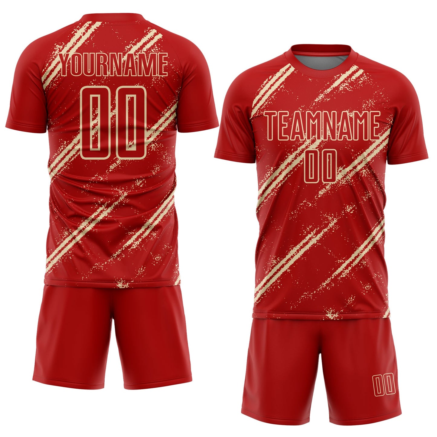 Custom Red Cream Abstract Fragment Art Splash Sublimation Soccer Uniform Jersey view 2