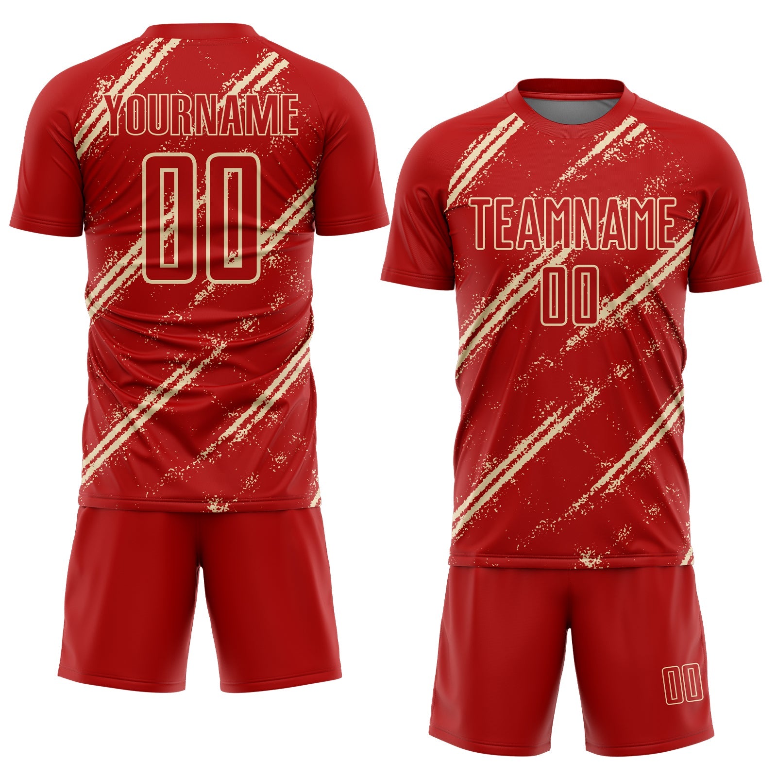 Custom Red Cream Abstract Fragment Art Splash Sublimation Soccer Uniform Jersey view 2