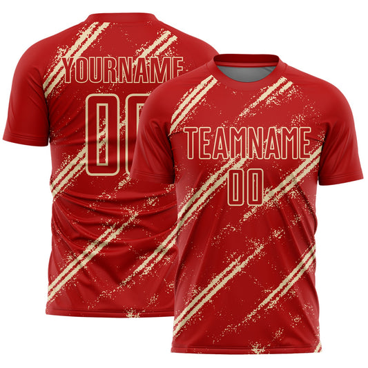 Custom Red Cream Abstract Fragment Art Splash Sublimation Soccer Uniform Jersey - Main View