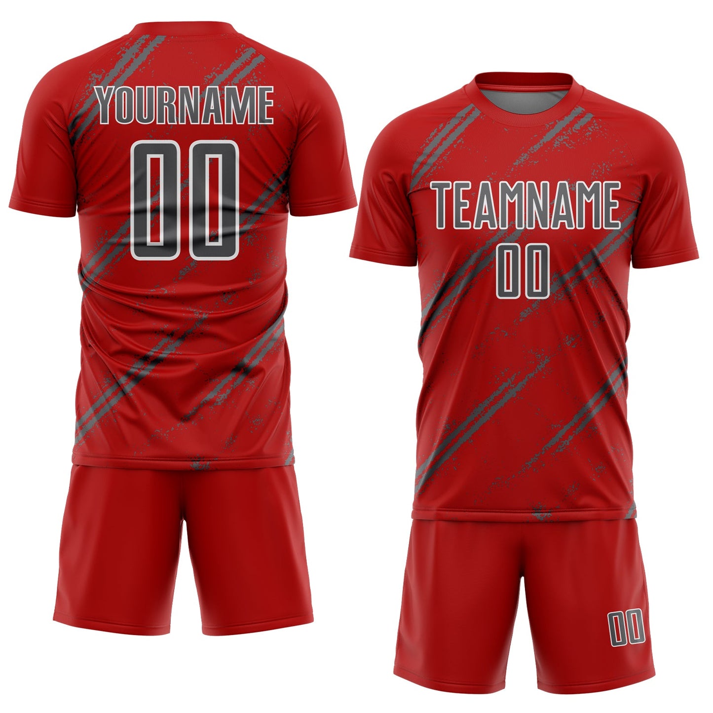 Custom Red Steel Gray-White Abstract Fragment Art Splash Sublimation Soccer Uniform Jersey view 2