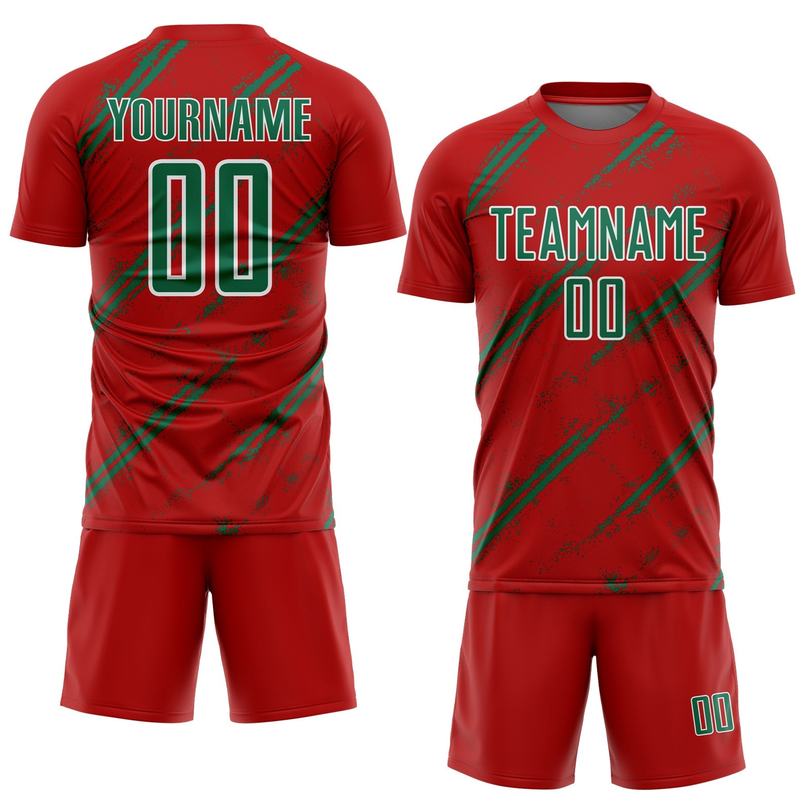 Custom Red Kelly Green-White Abstract Fragment Art Splash Sublimation Soccer Uniform Jersey view 2