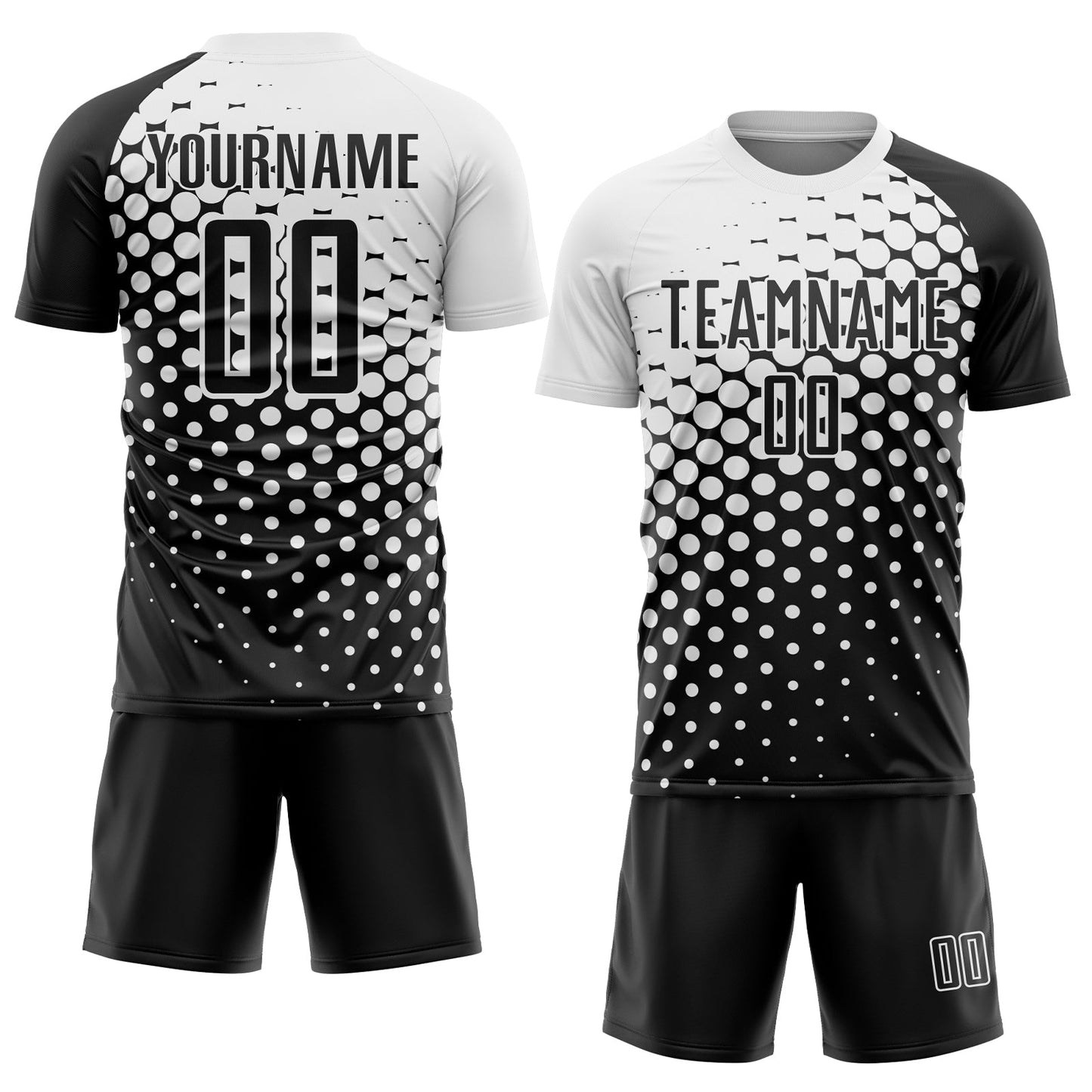 Custom Black White Modern Polka Dot Sublimation Soccer Uniform Jersey view 2