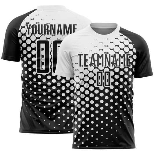 Custom Black White Modern Polka Dot Sublimation Soccer Uniform Jersey - Main View