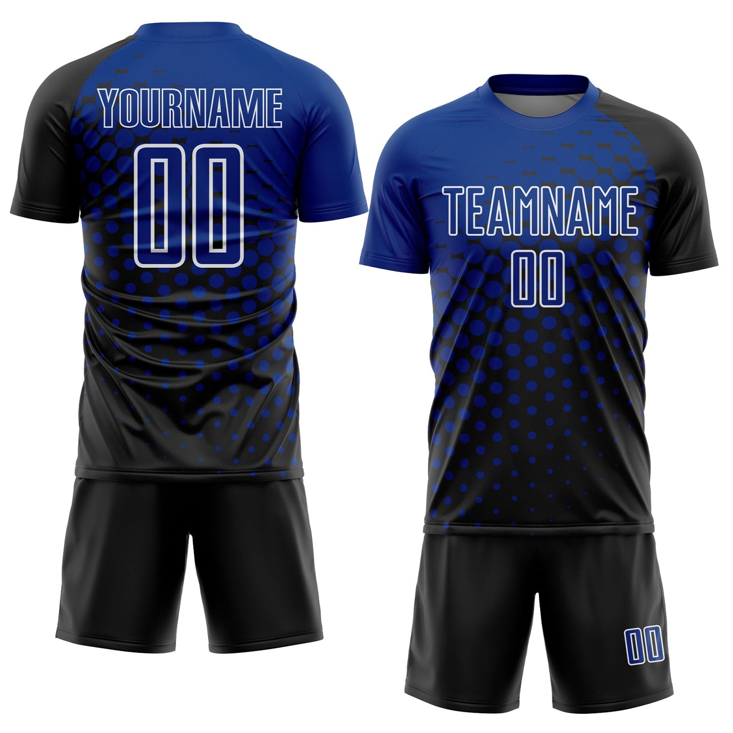 Custom Black Royal-White Modern Polka Dot Sublimation Soccer Uniform Jersey view 2
