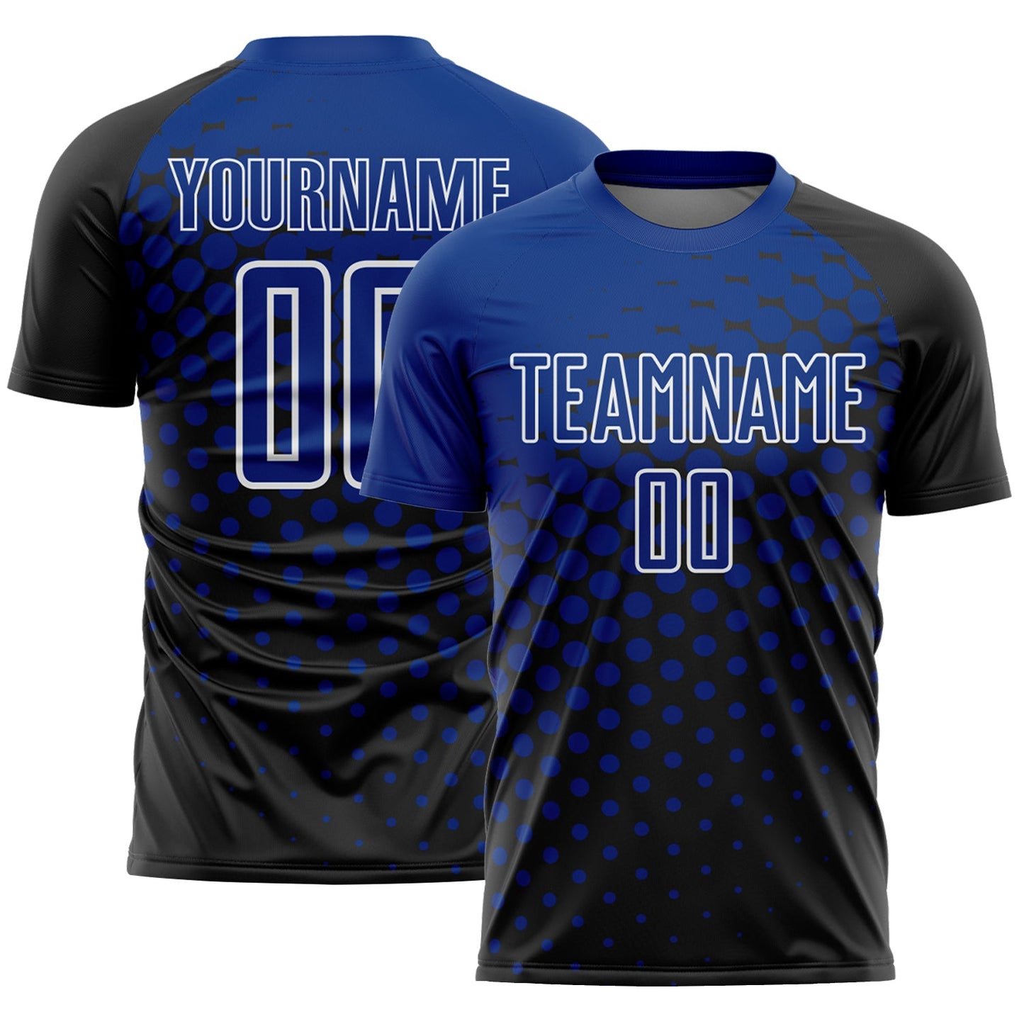 Custom Black Royal-White Modern Polka Dot Sublimation Soccer Uniform Jersey - Main View