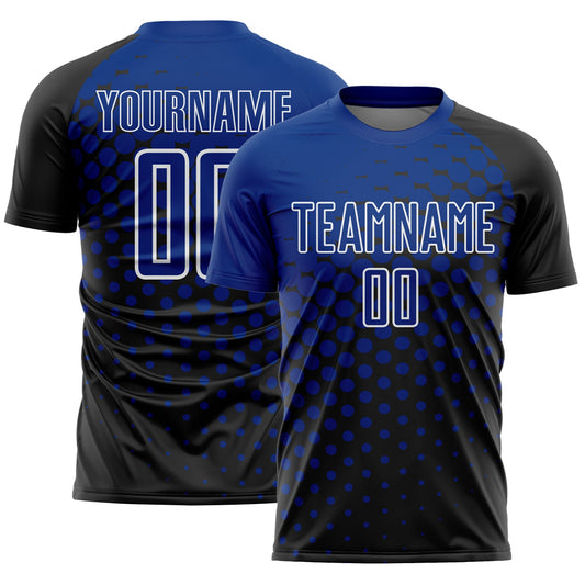 Custom Black Royal-White Modern Polka Dot Sublimation Soccer Uniform Jersey - Main View