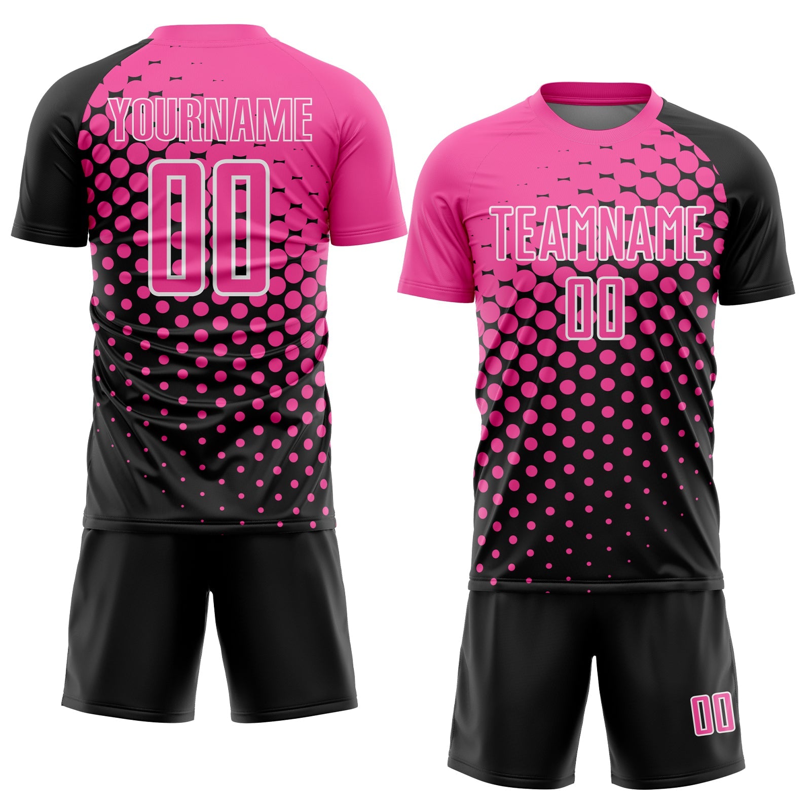 Custom Black Pink-White Modern Polka Dot Sublimation Soccer Uniform Jersey view 2
