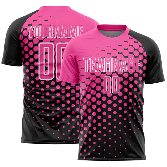 Custom Black Pink-White Modern Polka Dot Sublimation Soccer Uniform Jersey - Main View