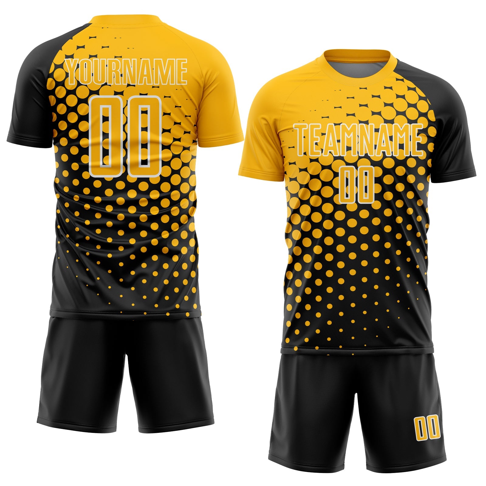 Custom Black Gold-White Modern Polka Dot Sublimation Soccer Uniform Jersey view 2