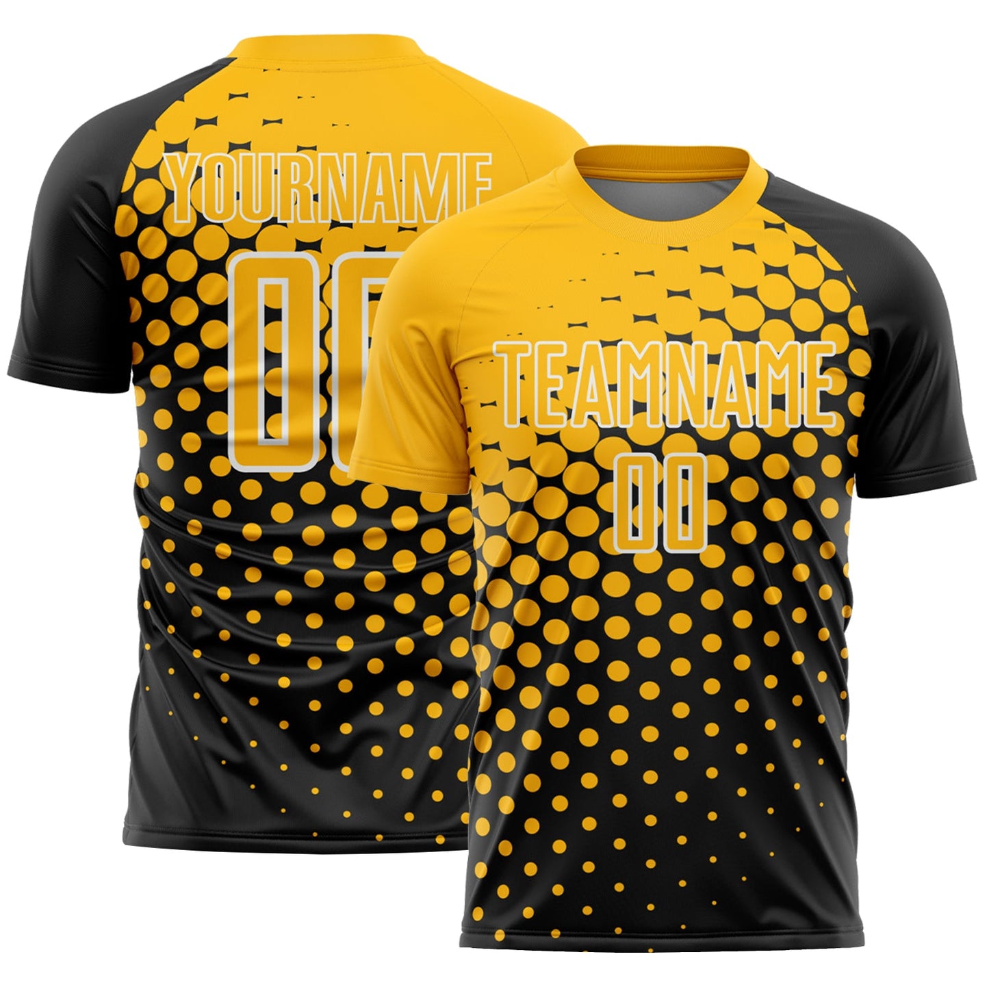 Custom Black Gold-White Modern Polka Dot Sublimation Soccer Uniform Jersey - Main View