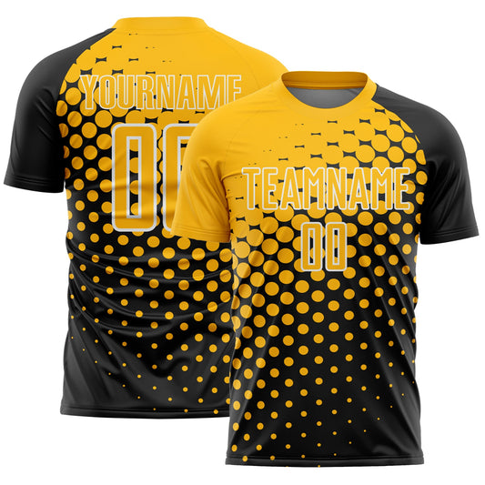 Custom Black Gold-White Modern Polka Dot Sublimation Soccer Uniform Jersey - Main View