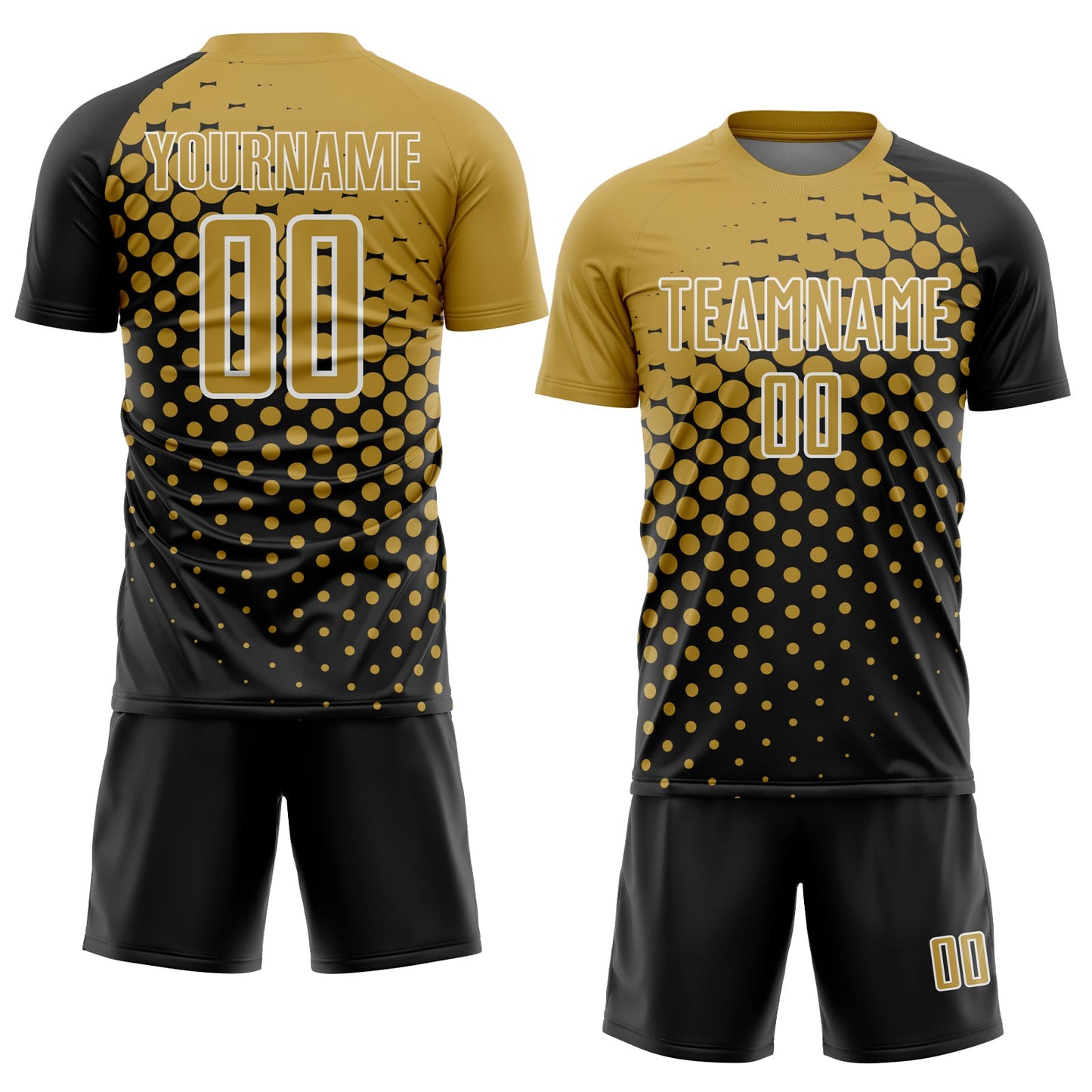 Custom Black Old Gold-White Modern Polka Dot Sublimation Soccer Uniform Jersey view 2