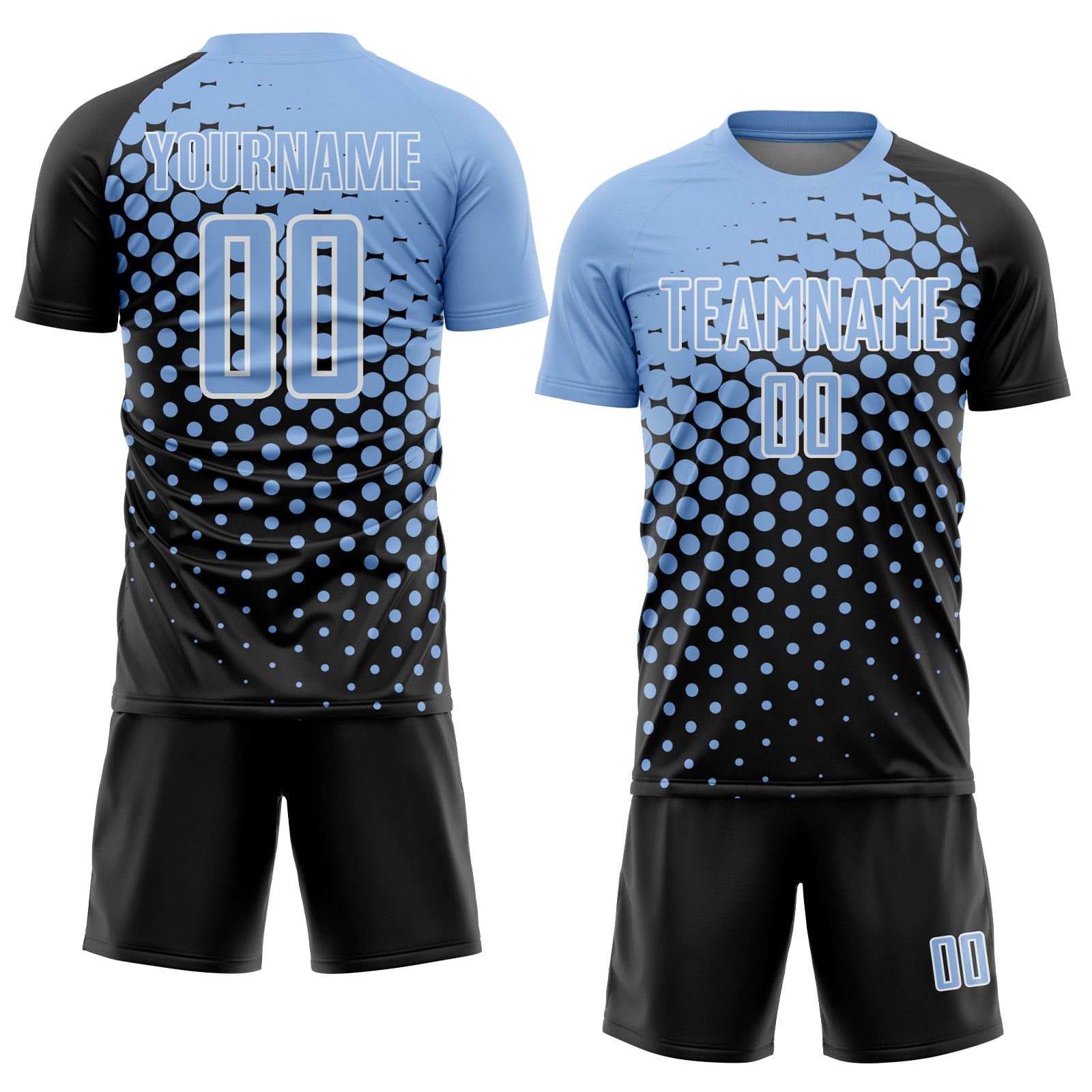 Custom Black Light Blue-White Modern Polka Dot Sublimation Soccer Uniform Jersey view 2