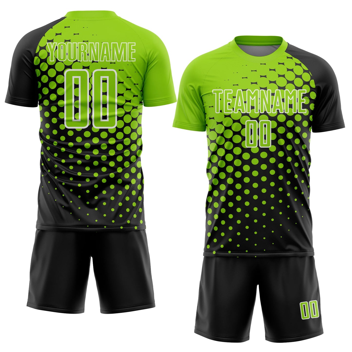 Custom Black Neon Green-White Modern Polka Dot Sublimation Soccer Uniform Jersey view 2