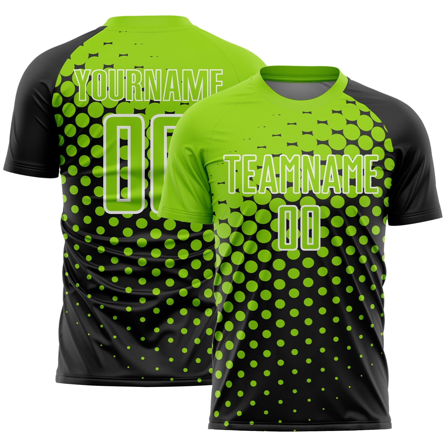 Custom Black Neon Green-White Modern Polka Dot Sublimation Soccer Uniform Jersey - Main View