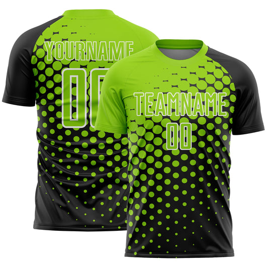 Custom Black Neon Green-White Modern Polka Dot Sublimation Soccer Uniform Jersey - Main View