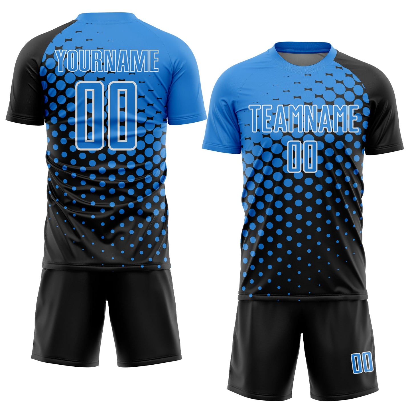 Custom Black Powder Blue-White Modern Polka Dot Sublimation Soccer Uniform Jersey view 2