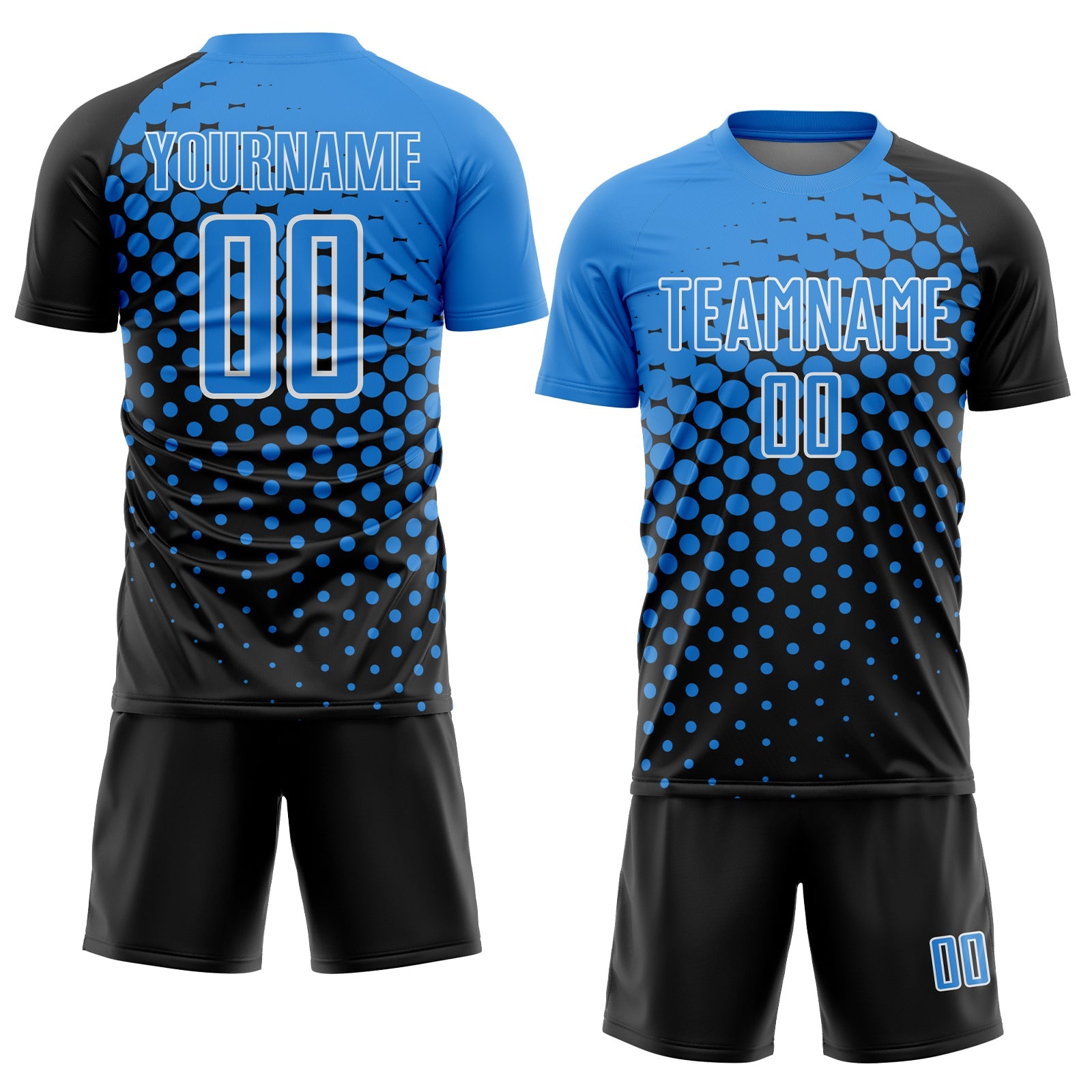Custom Black Powder Blue-White Modern Polka Dot Sublimation Soccer Uniform Jersey view 2