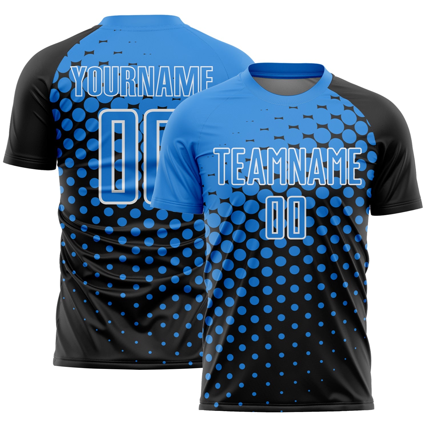 Custom Black Powder Blue-White Modern Polka Dot Sublimation Soccer Uniform Jersey - Main View