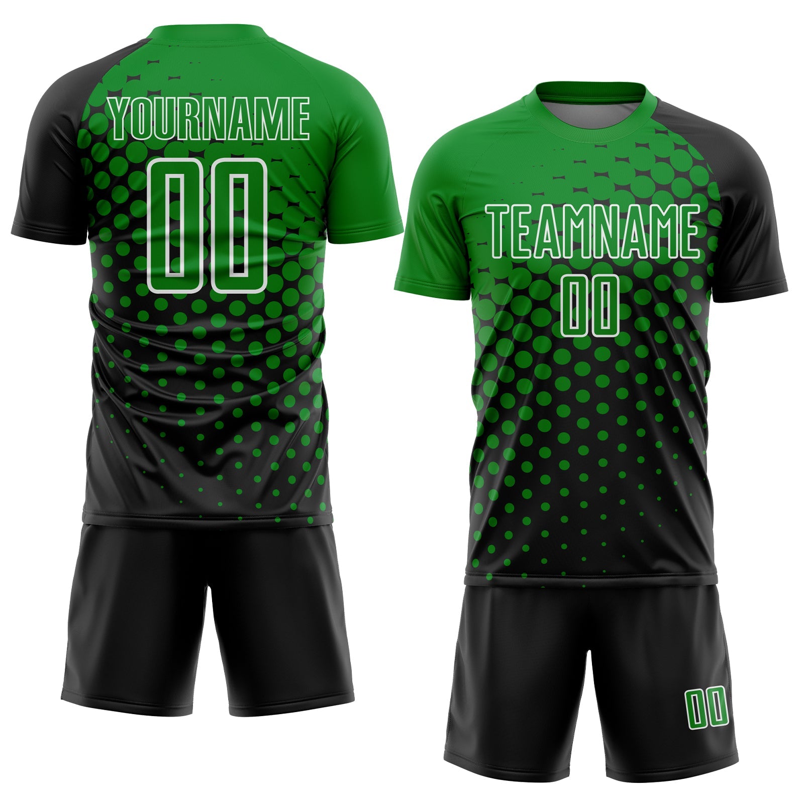 Custom Black Grass Green-White Modern Polka Dot Sublimation Soccer Uniform Jersey view 2
