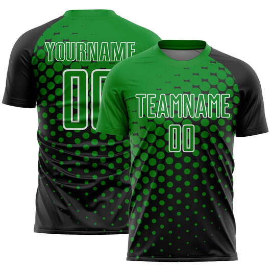 Custom Black Grass Green-White Modern Polka Dot Sublimation Soccer Uniform Jersey - Main View