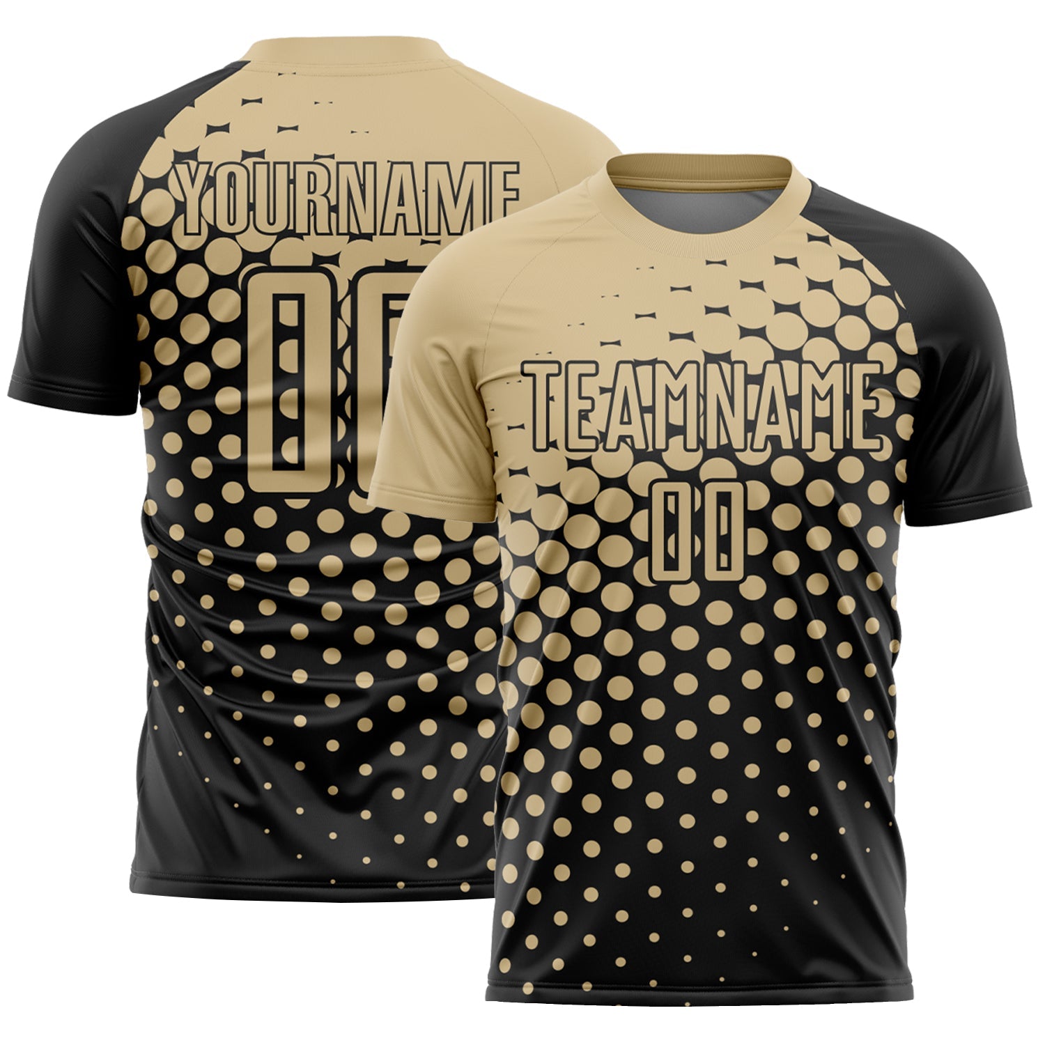 Custom Black Vegas Gold Modern Polka Dot Sublimation Soccer Uniform Jersey - Main View
