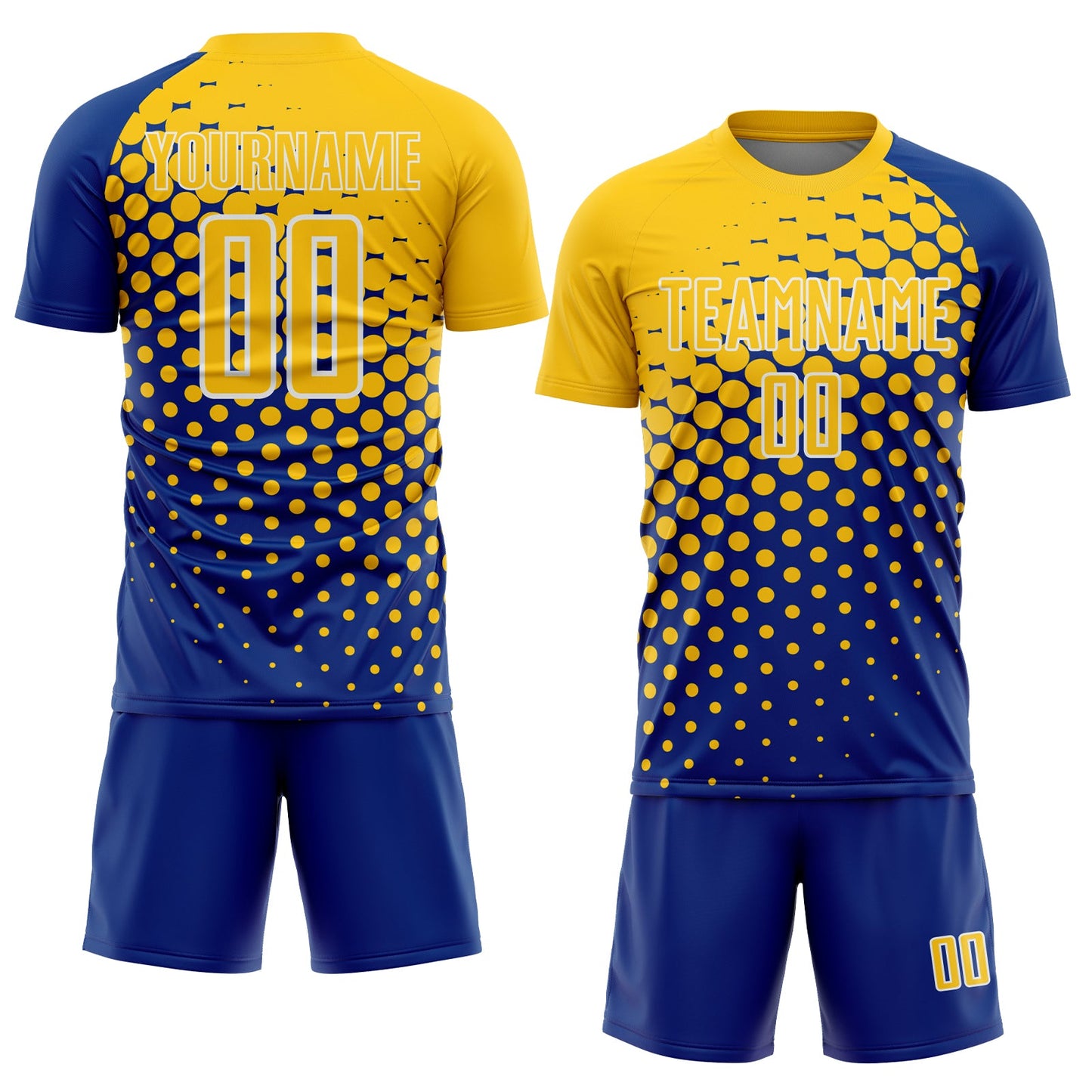 Custom Royal Yellow-White Modern Polka Dot Sublimation Soccer Uniform Jersey view 2