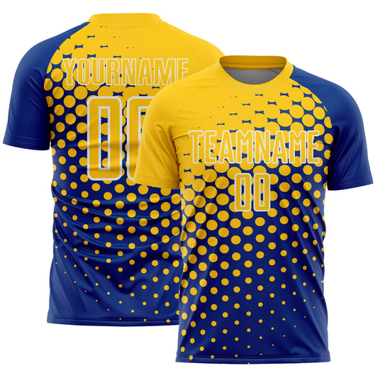 Custom Royal Yellow-White Modern Polka Dot Sublimation Soccer Uniform Jersey - Main View