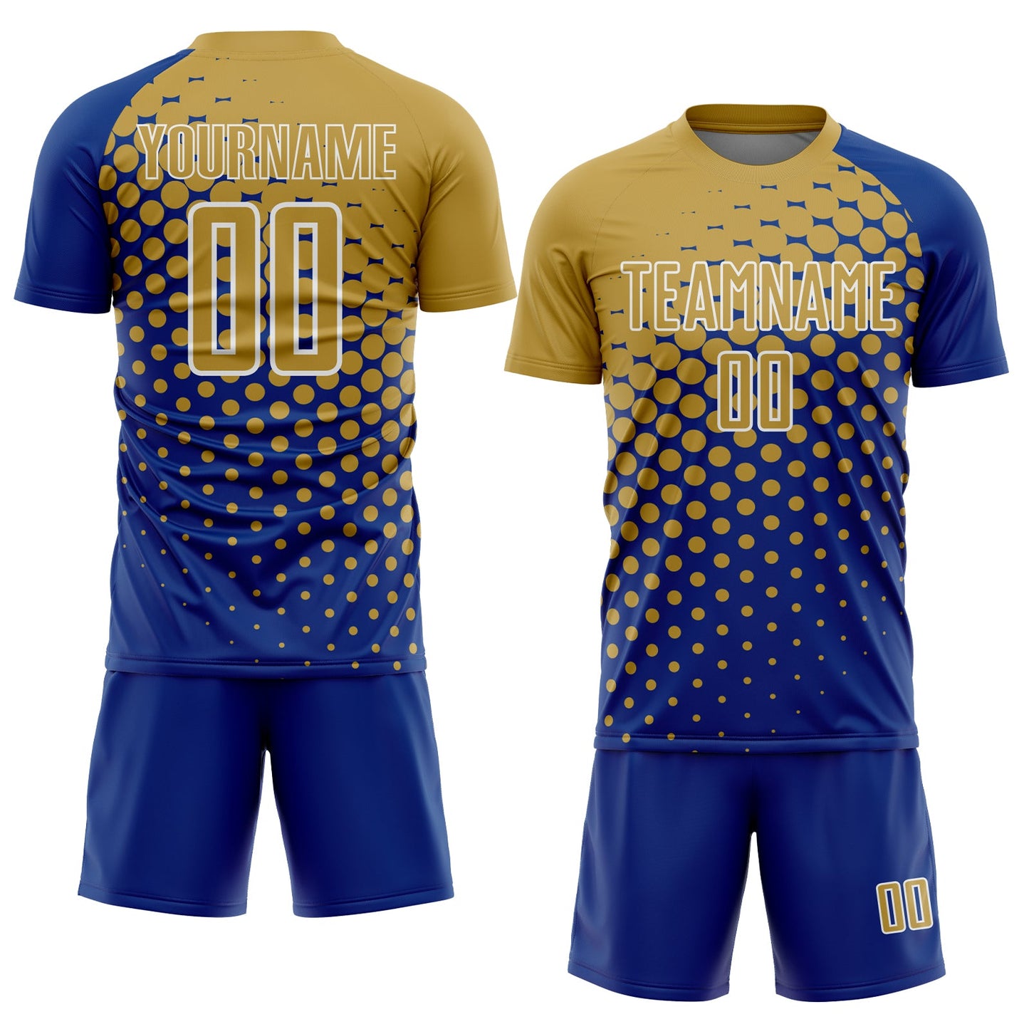 Custom Royal Old Gold-White Modern Polka Dot Sublimation Soccer Uniform Jersey view 2