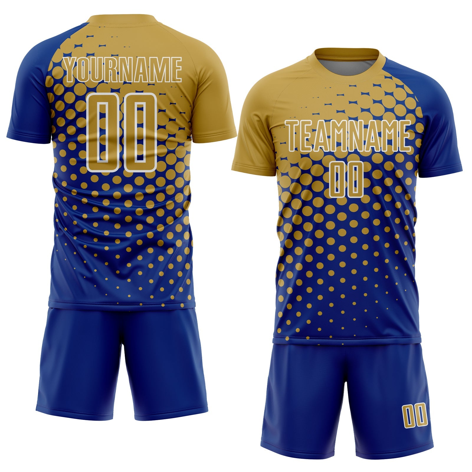 Custom Royal Old Gold-White Modern Polka Dot Sublimation Soccer Uniform Jersey view 2