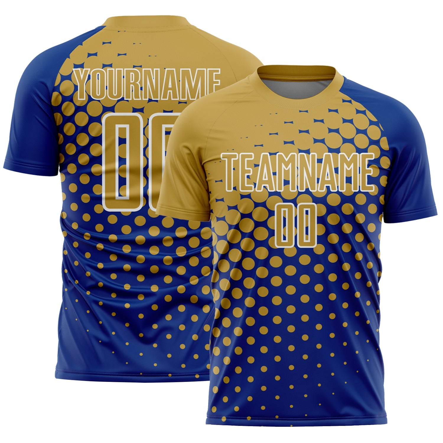Custom Royal Old Gold-White Modern Polka Dot Sublimation Soccer Uniform Jersey - Main View