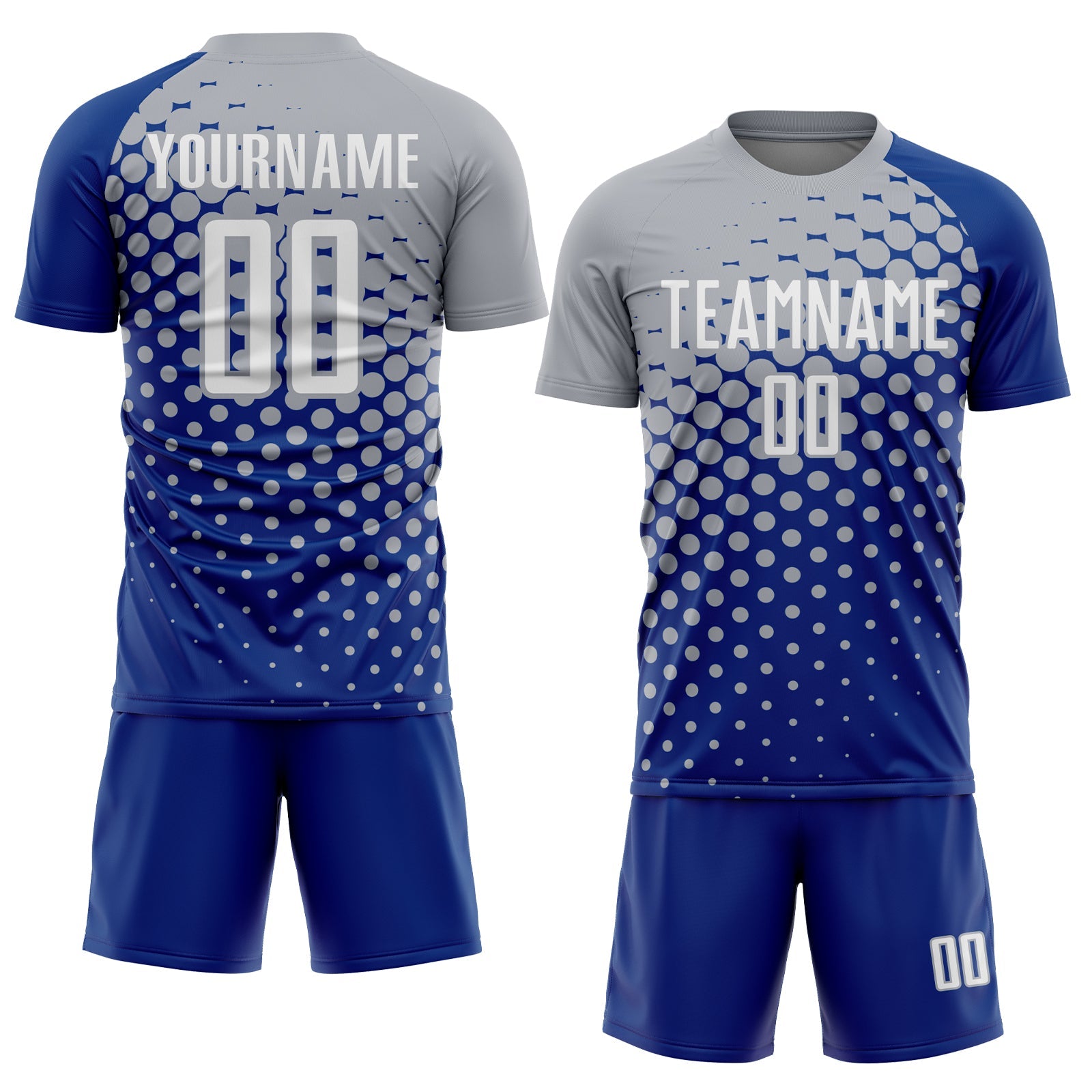 Custom Royal White-Gray Modern Polka Dot Sublimation Soccer Uniform Jersey view 2