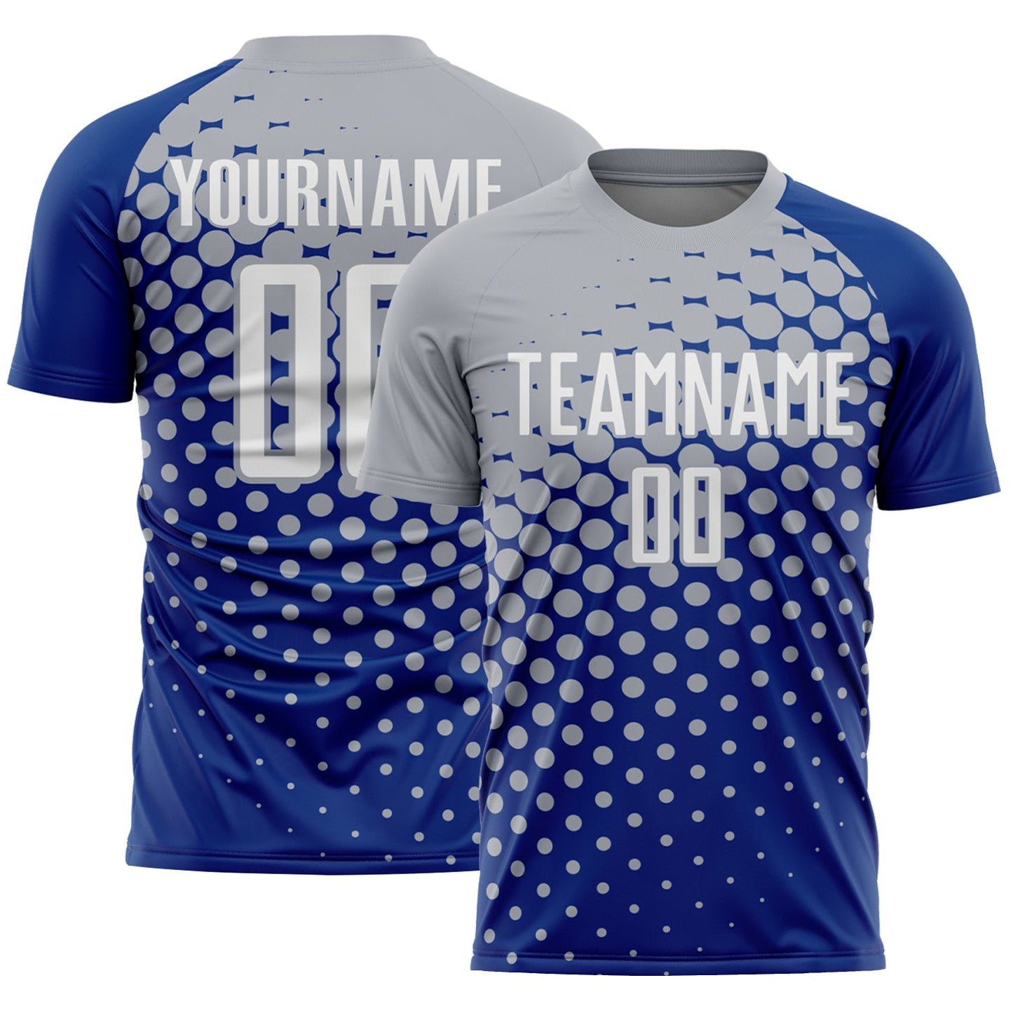 Custom Royal White-Gray Modern Polka Dot Sublimation Soccer Uniform Jersey - Main View