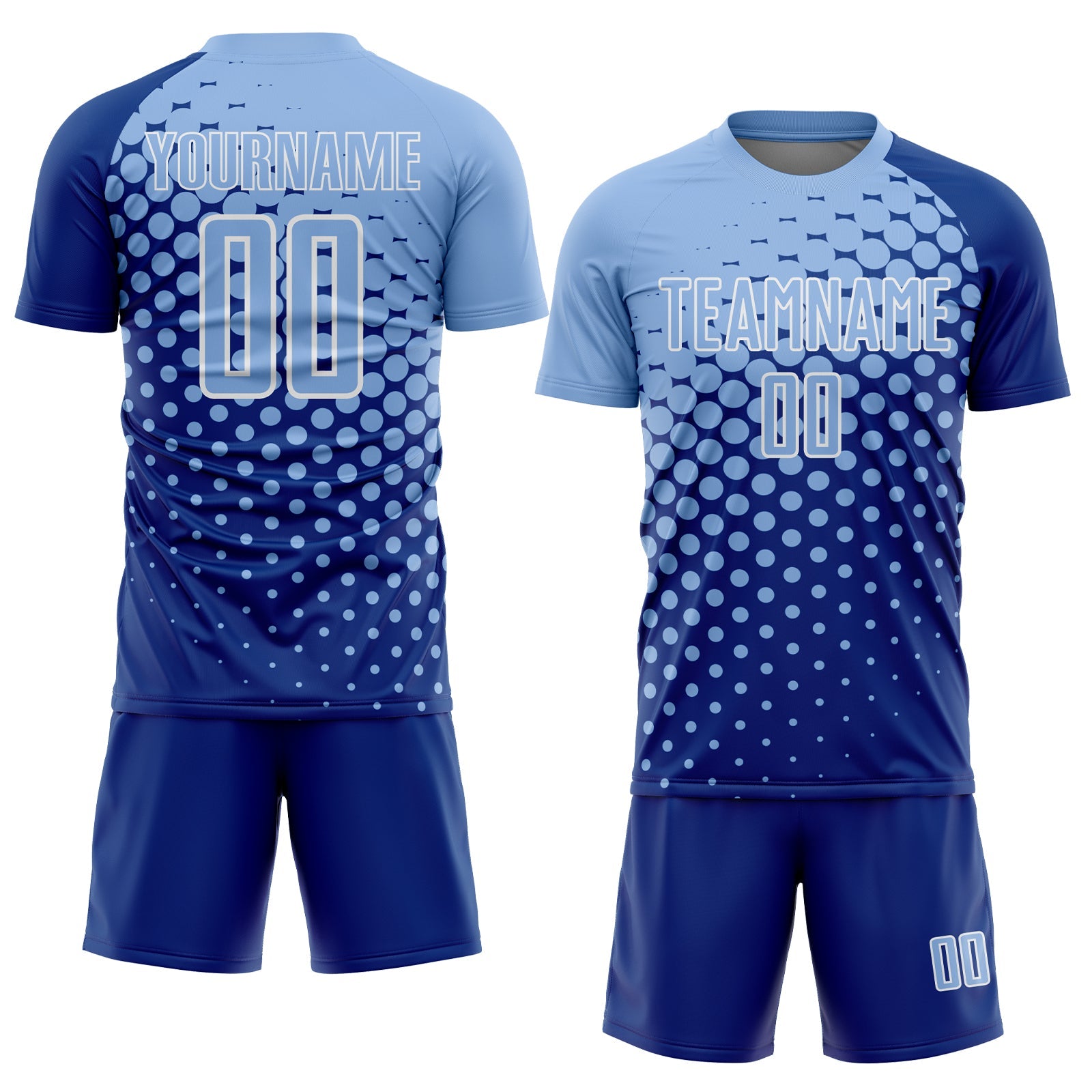 Custom Royal Light Blue-White Modern Polka Dot Sublimation Soccer Uniform Jersey view 2
