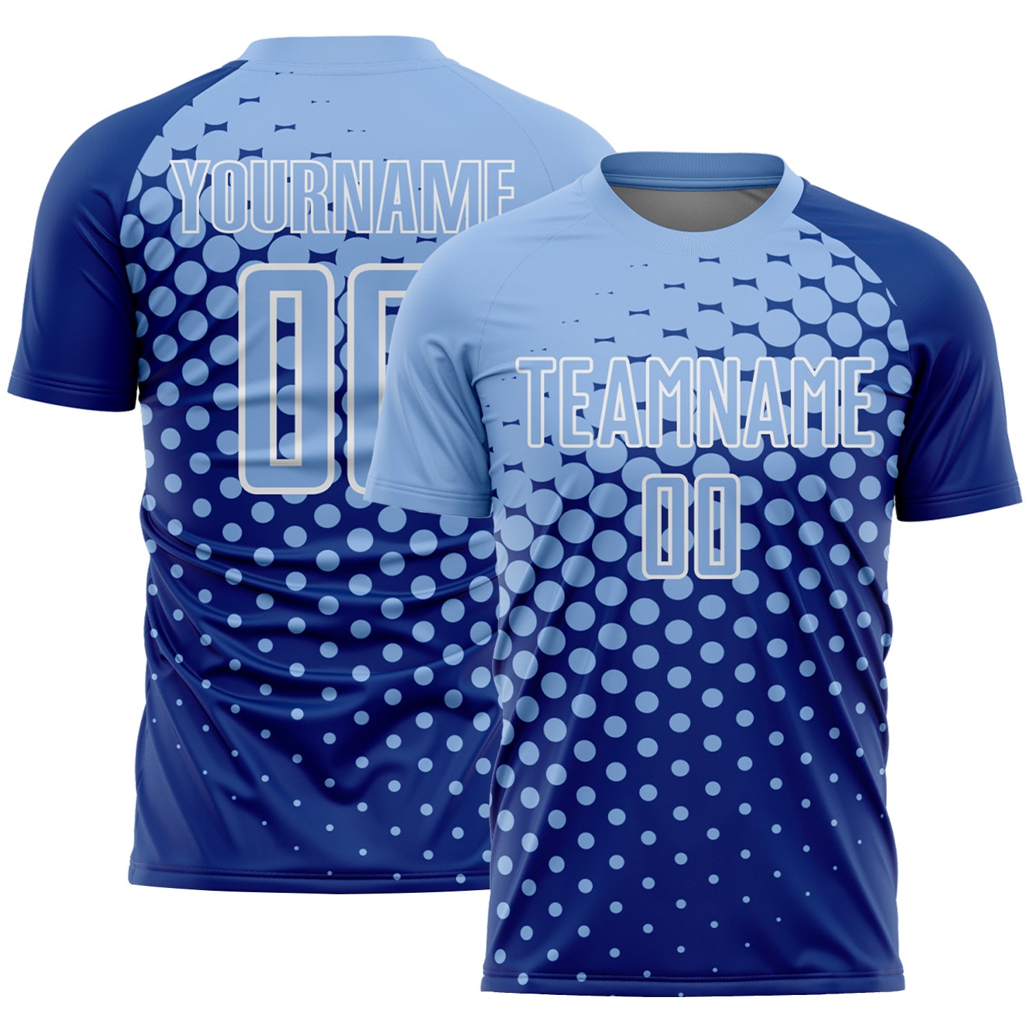 Custom Royal Light Blue-White Modern Polka Dot Sublimation Soccer Uniform Jersey - Main View
