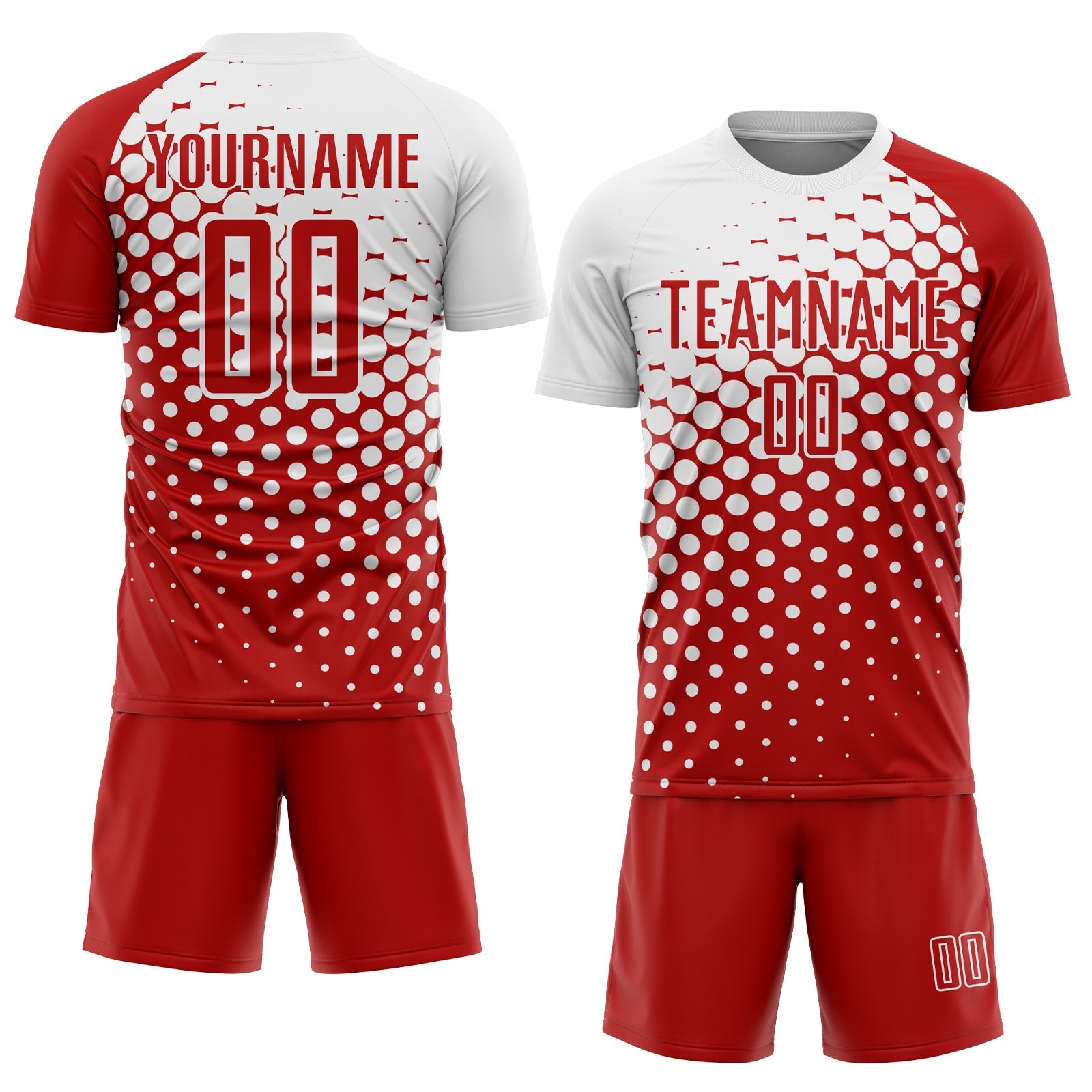 Custom Red White Modern Polka Dot Sublimation Soccer Uniform Jersey view 2