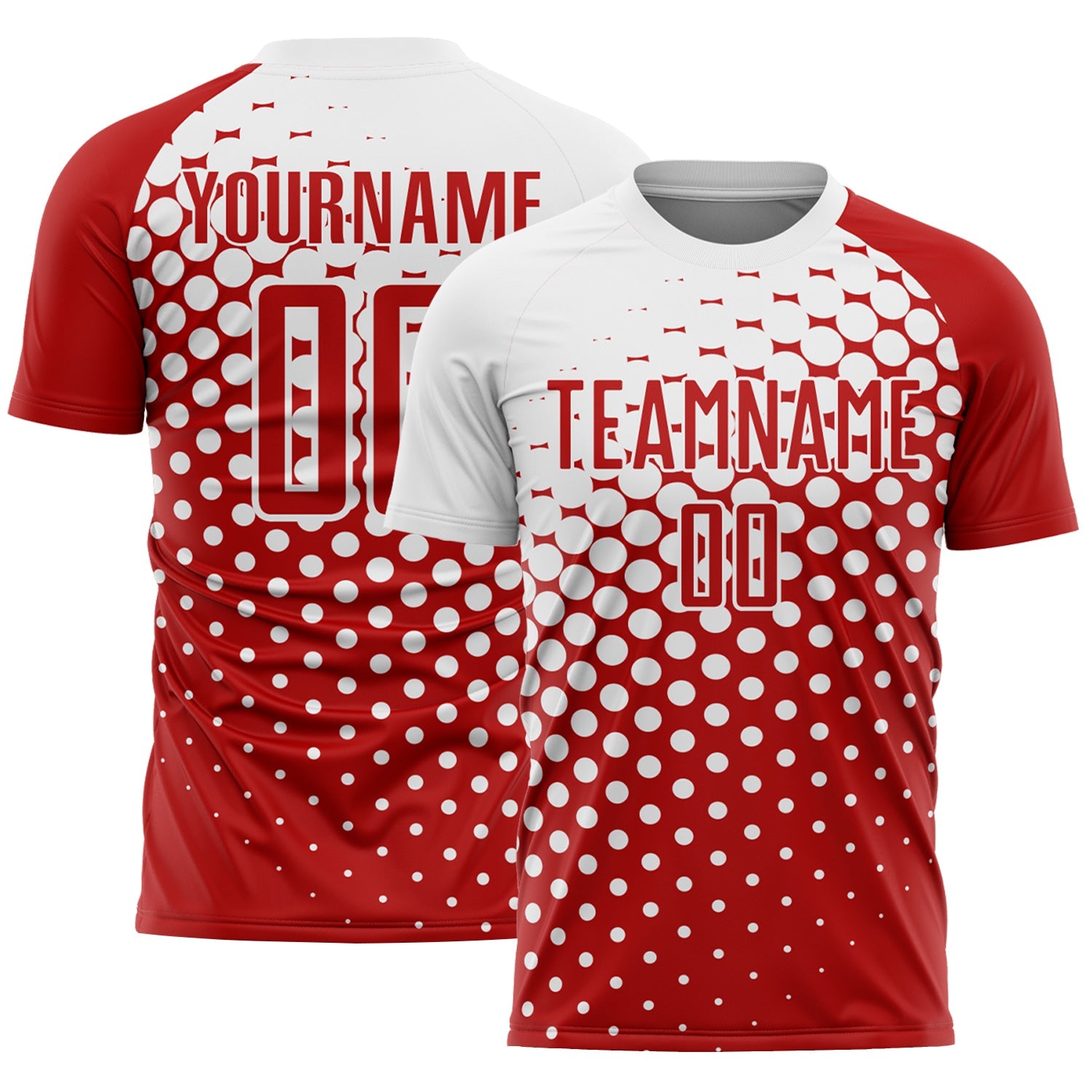 Custom Red White Modern Polka Dot Sublimation Soccer Uniform Jersey - Main View
