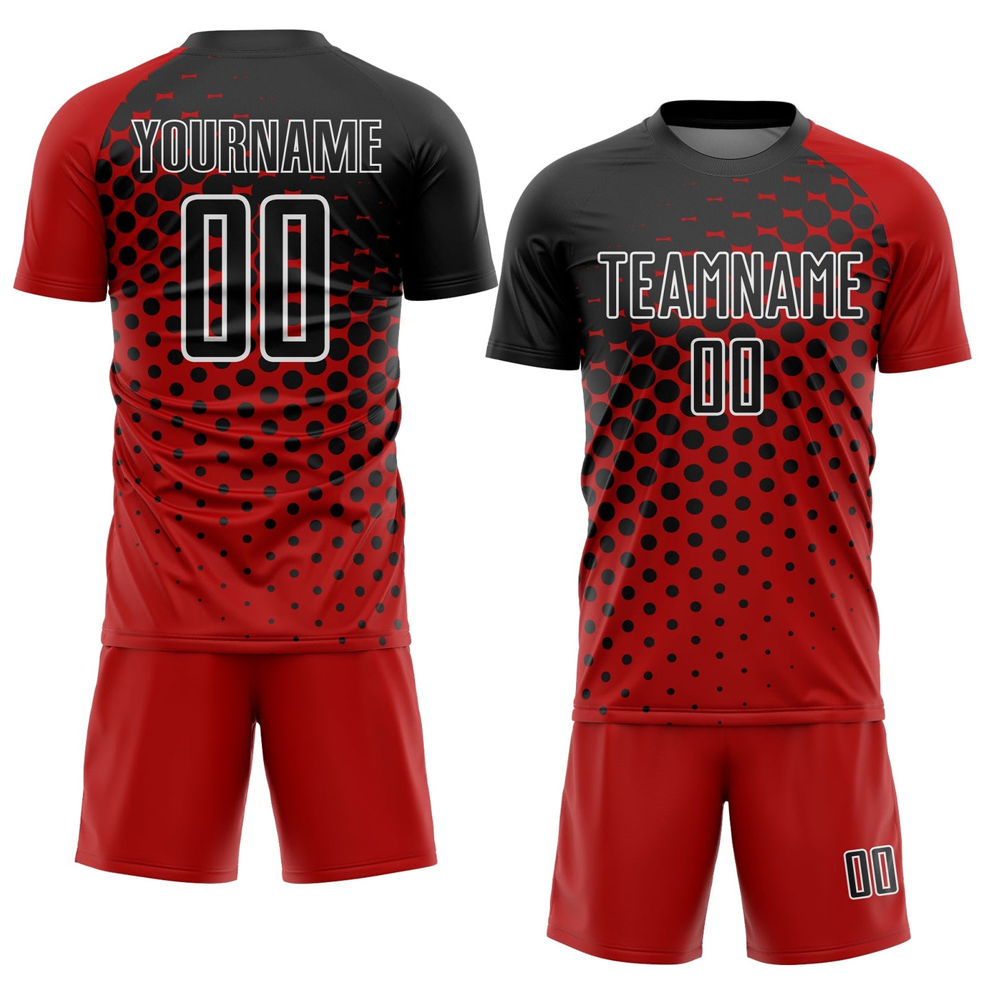 Custom Red Black-White Modern Polka Dot Sublimation Soccer Uniform Jersey view 2