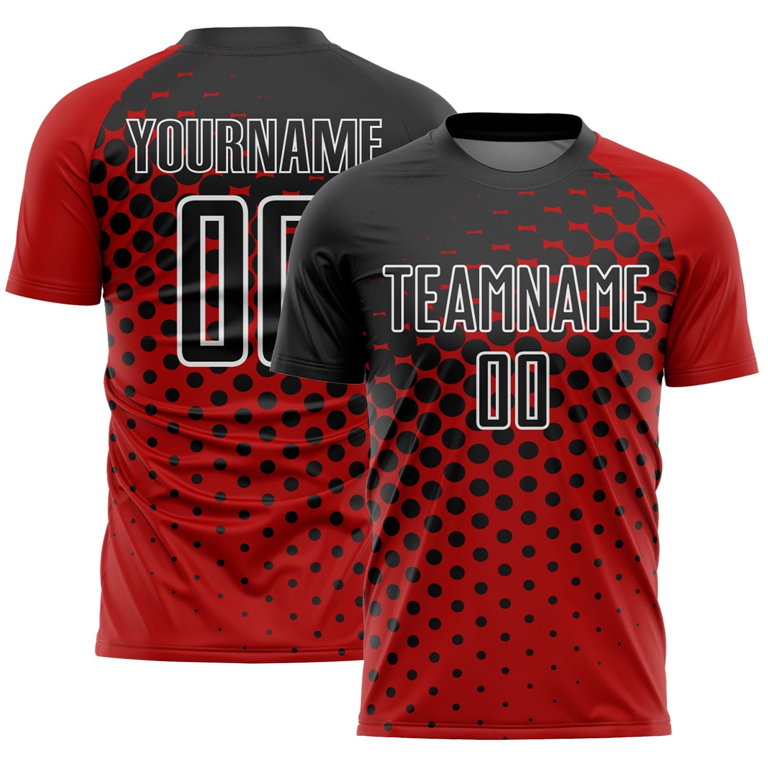 Custom Red Black-White Modern Polka Dot Sublimation Soccer Uniform Jersey - Main View