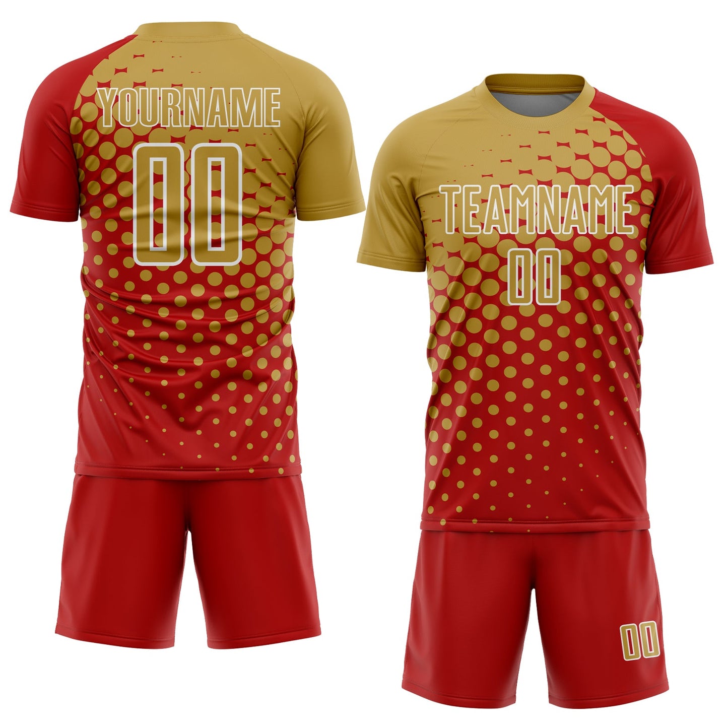 Custom Red Old Gold-White Modern Polka Dot Sublimation Soccer Uniform Jersey view 2
