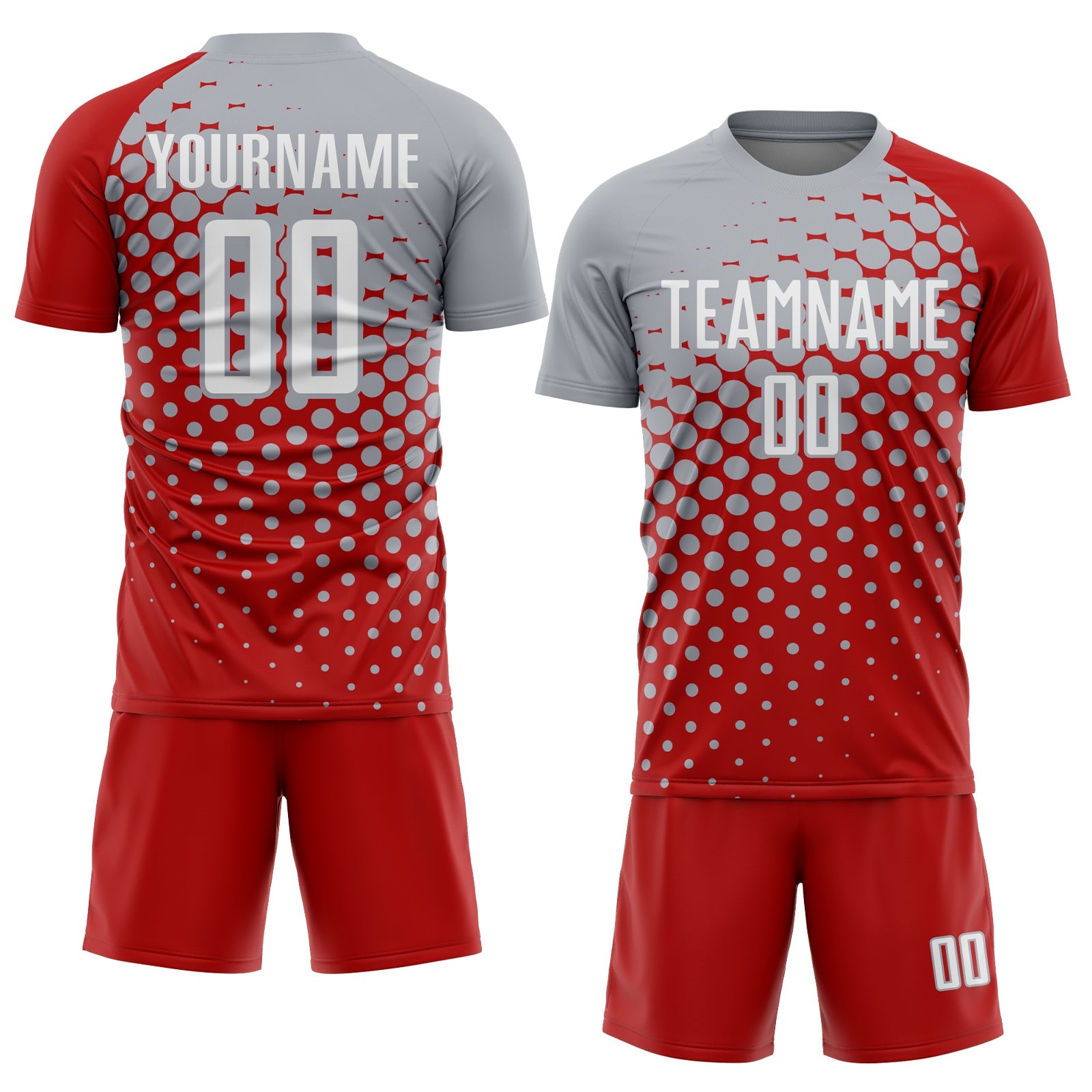 Custom Red White-Gray Modern Polka Dot Sublimation Soccer Uniform Jersey view 2