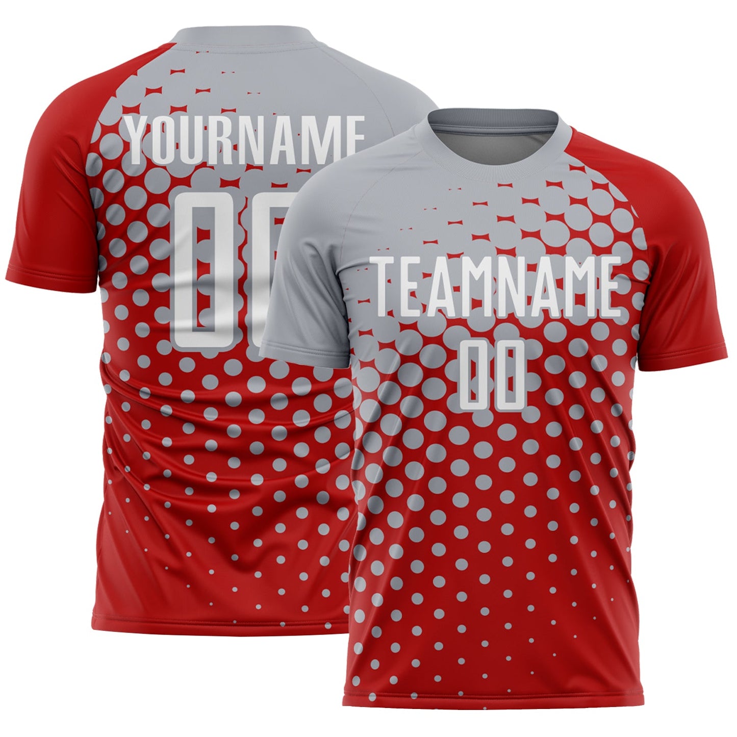 Custom Red White-Gray Modern Polka Dot Sublimation Soccer Uniform Jersey - Main View