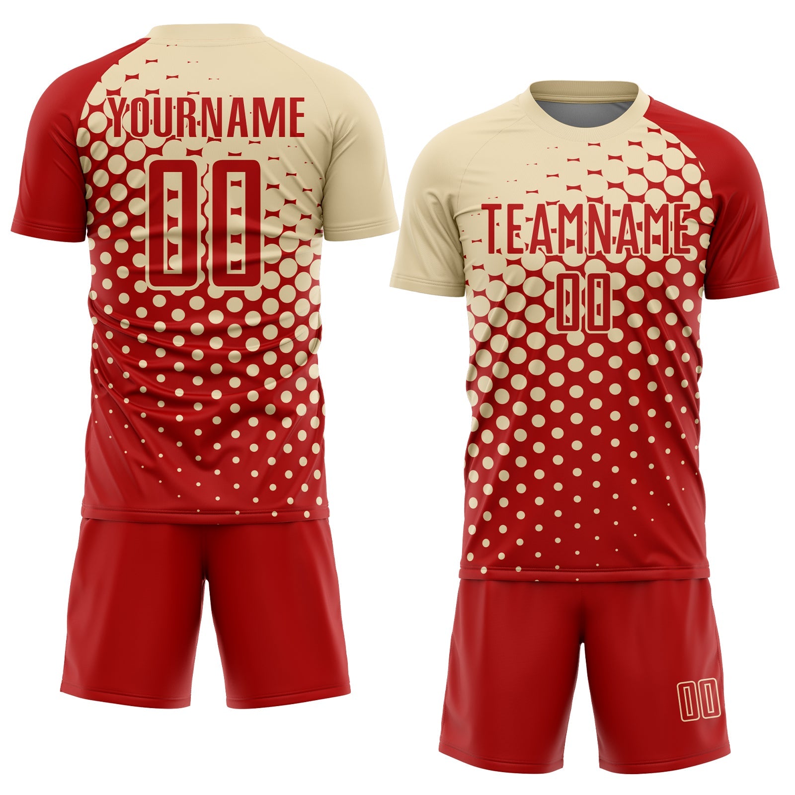 Custom Red Cream Modern Polka Dot Sublimation Soccer Uniform Jersey view 2