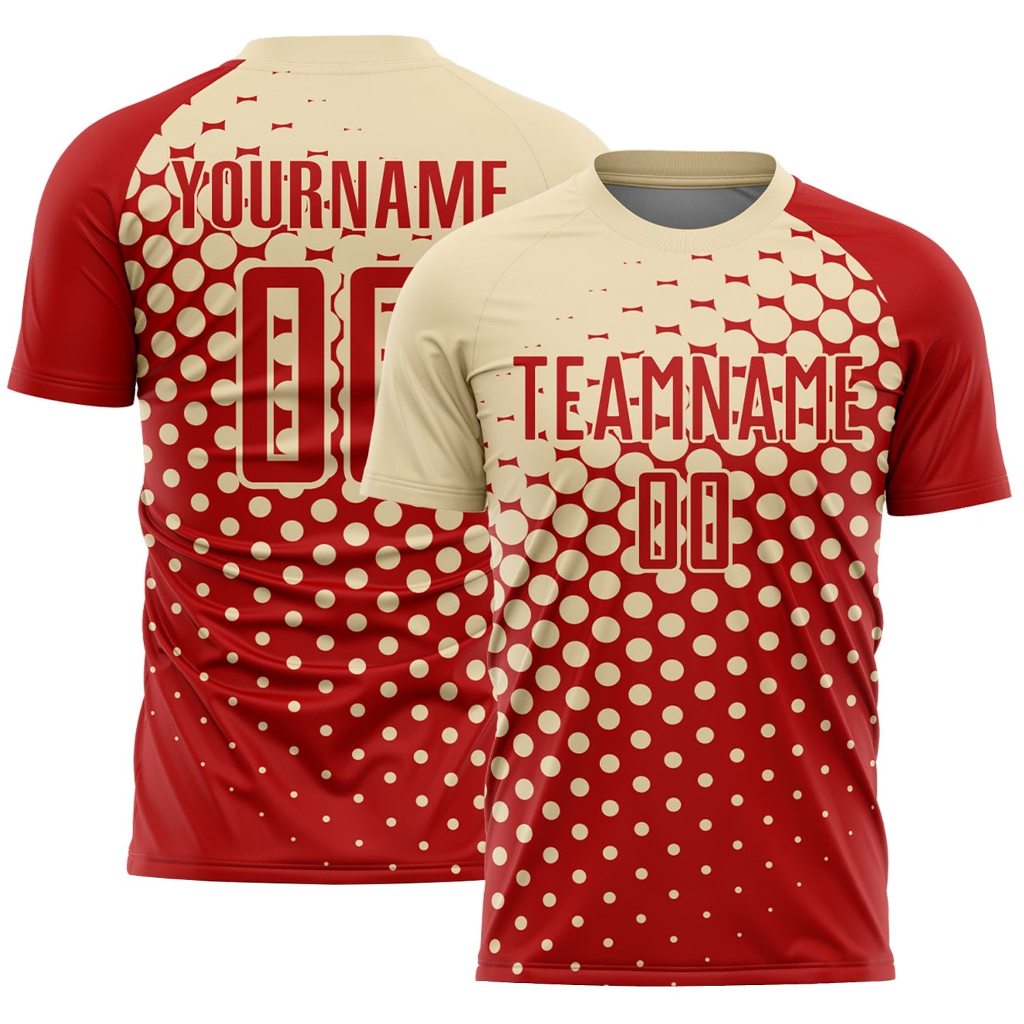 Custom Red Cream Modern Polka Dot Sublimation Soccer Uniform Jersey - Main View