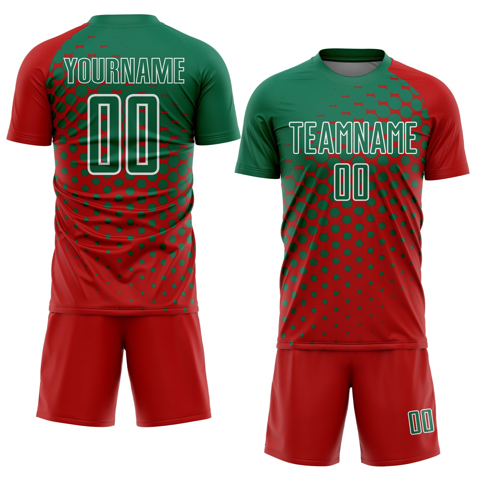 Custom Red Kelly Green-White Modern Polka Dot Sublimation Soccer Uniform Jersey view 2
