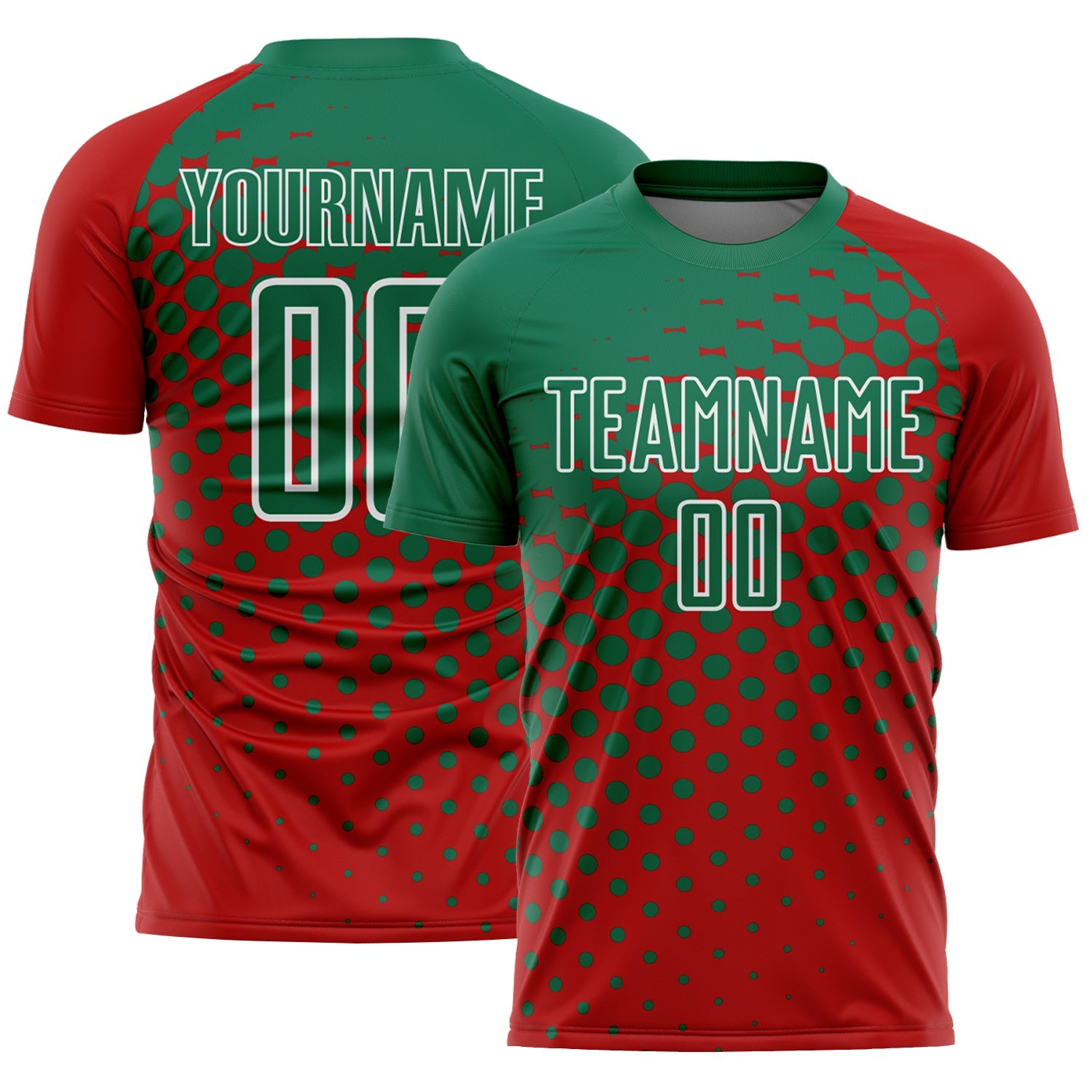 Custom Red Kelly Green-White Modern Polka Dot Sublimation Soccer Uniform Jersey - Main View