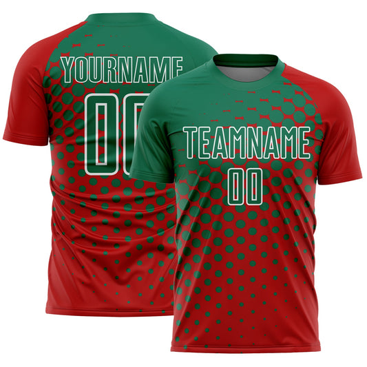 Custom Red Kelly Green-White Modern Polka Dot Sublimation Soccer Uniform Jersey - Main View