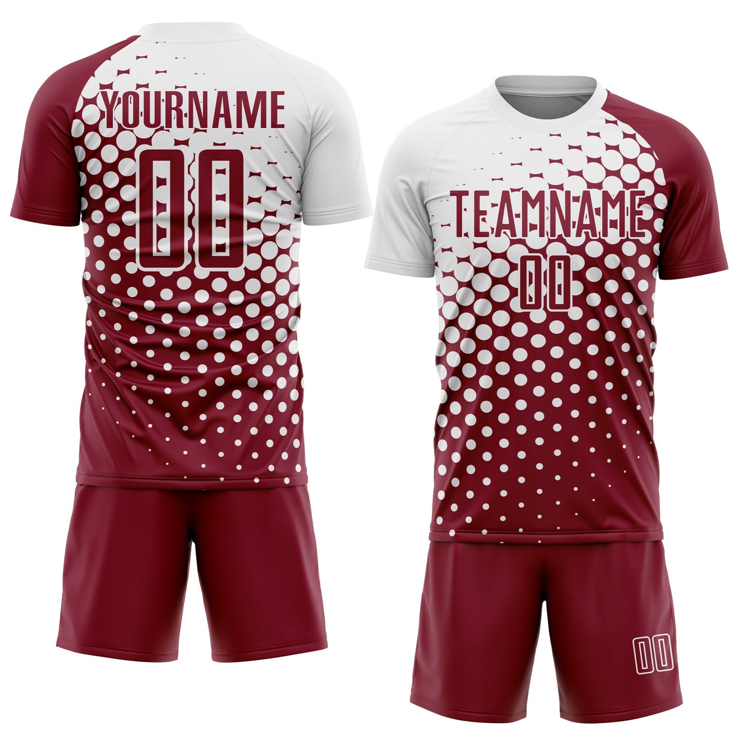 Custom Crimson White Modern Polka Dot Sublimation Soccer Uniform Jersey view 2