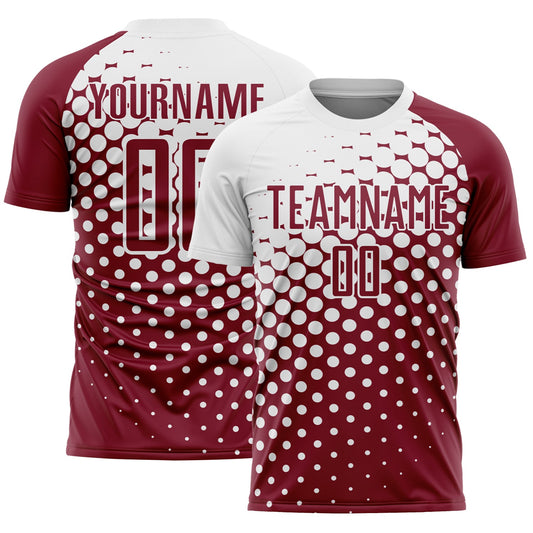 Custom Crimson White Modern Polka Dot Sublimation Soccer Uniform Jersey - Main View