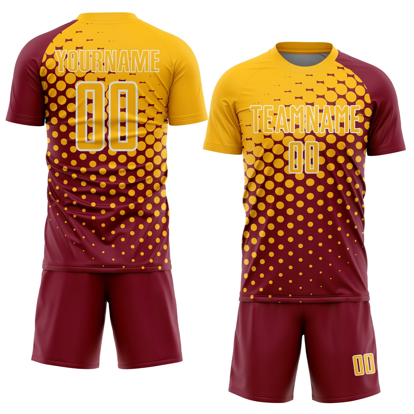 Custom Crimson Gold-White Modern Polka Dot Sublimation Soccer Uniform Jersey view 2